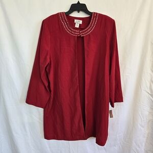 X-Land Dolce USA Women Red Studded Collar Long Open Front Jacket 2XL NWT Vintage